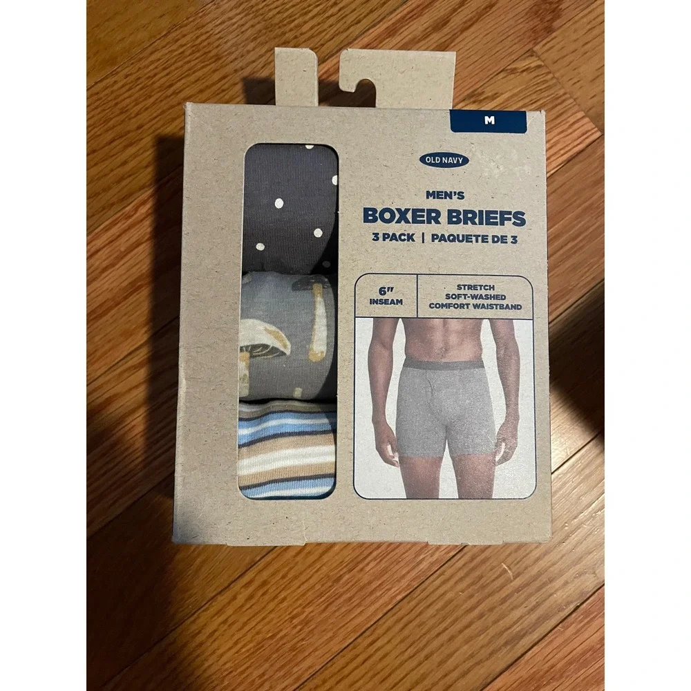 Old Navy Mens Boxer Briefs 3-Pack Mushroom Stripe Polka Dot 6in Inseam Size M
